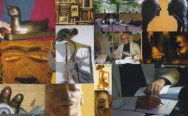 Fotocomposição de obras, retratos e peças colecionadas de Cruzeiro Seixas