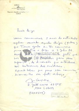 Correspondência de José Rafael [Alves] Pinto Carmona