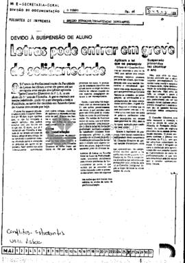 Devido à suspensão de aluno. Letras pode  entrar em greve de solidariedade