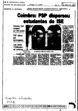 Governo Civil ocupado por 200 jovens. PSP utilizou gás lacrimogéneo. Luta contra «Politécnico» va...