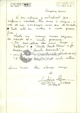 Carta de António Nelson Dias Antunes