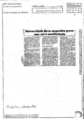 Universidade Nova suspendeu greve mas vai à manifestação