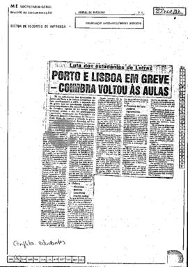 Porto e Lisboa em greve - Coimbra voltou às aulas