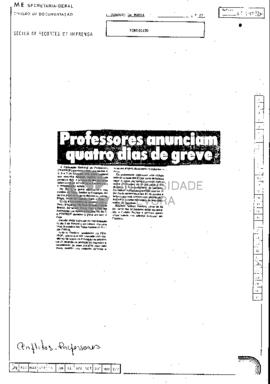 Professores anunciam quatro dias de greve