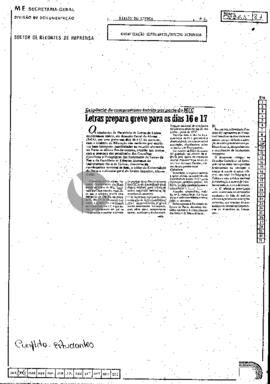 Letras prepara greve para os dias 16 e 17
