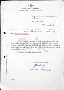 Oficio do Fundo de Apoio aos Organismos Juvenis do Ministério da Educação s/refª 1214/2.04/85